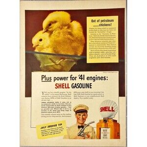 Shell Oil Co. "Plus Power for '41 Engines" Chickens Vintage Print Ad 1940-41
